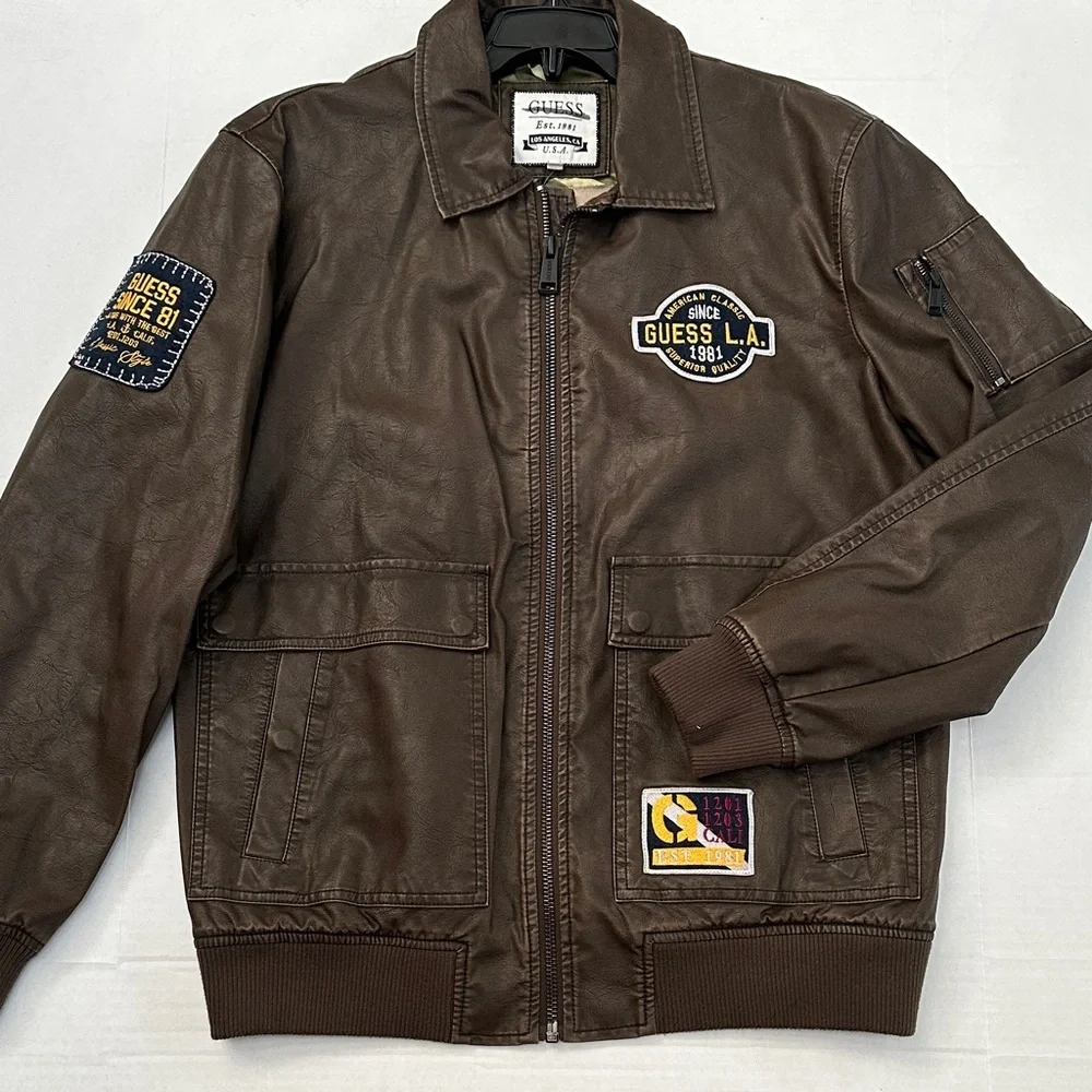 GUESS Men's Dark Brown Bomber Jacket - Picture 2 of 16